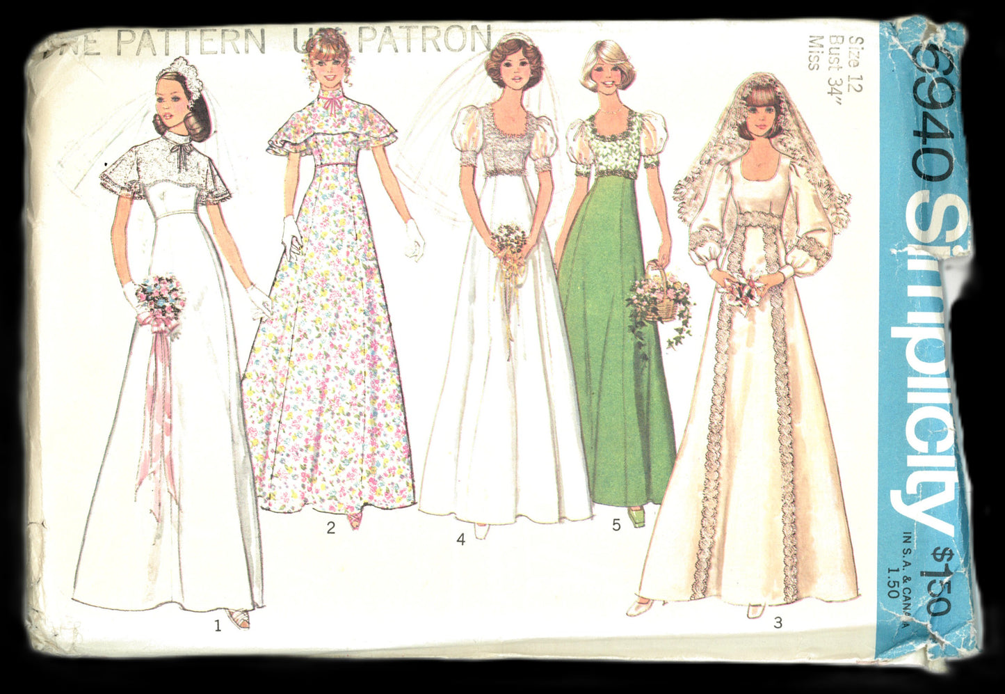 70s Simplicity 6940 Misses Bridal, Bridesmaid or Prom Dress Sewing Pattern - UNCUT - Size 12 Bust 34