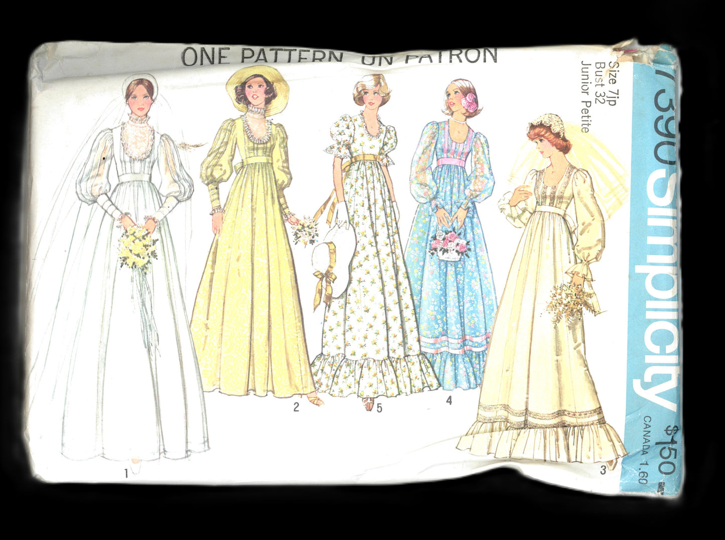 70s Simplicity 7390 Junior Petite Bridal and Bridesmaid Dress Sewing Pattern - UNCUT - Size 7jp