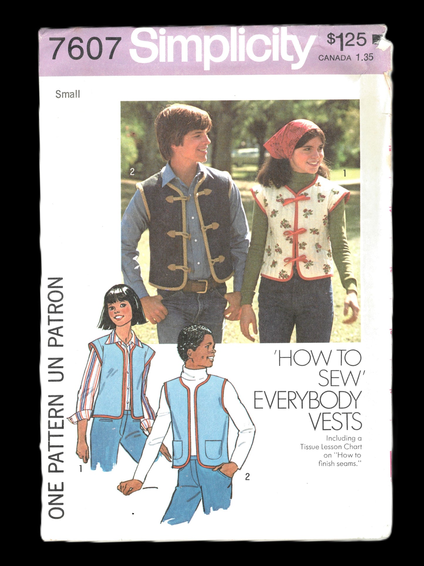 70s Simplicity 7607 Everybody Unlined Vests Sewing Pattern UNCUT Size Small or Size Medium