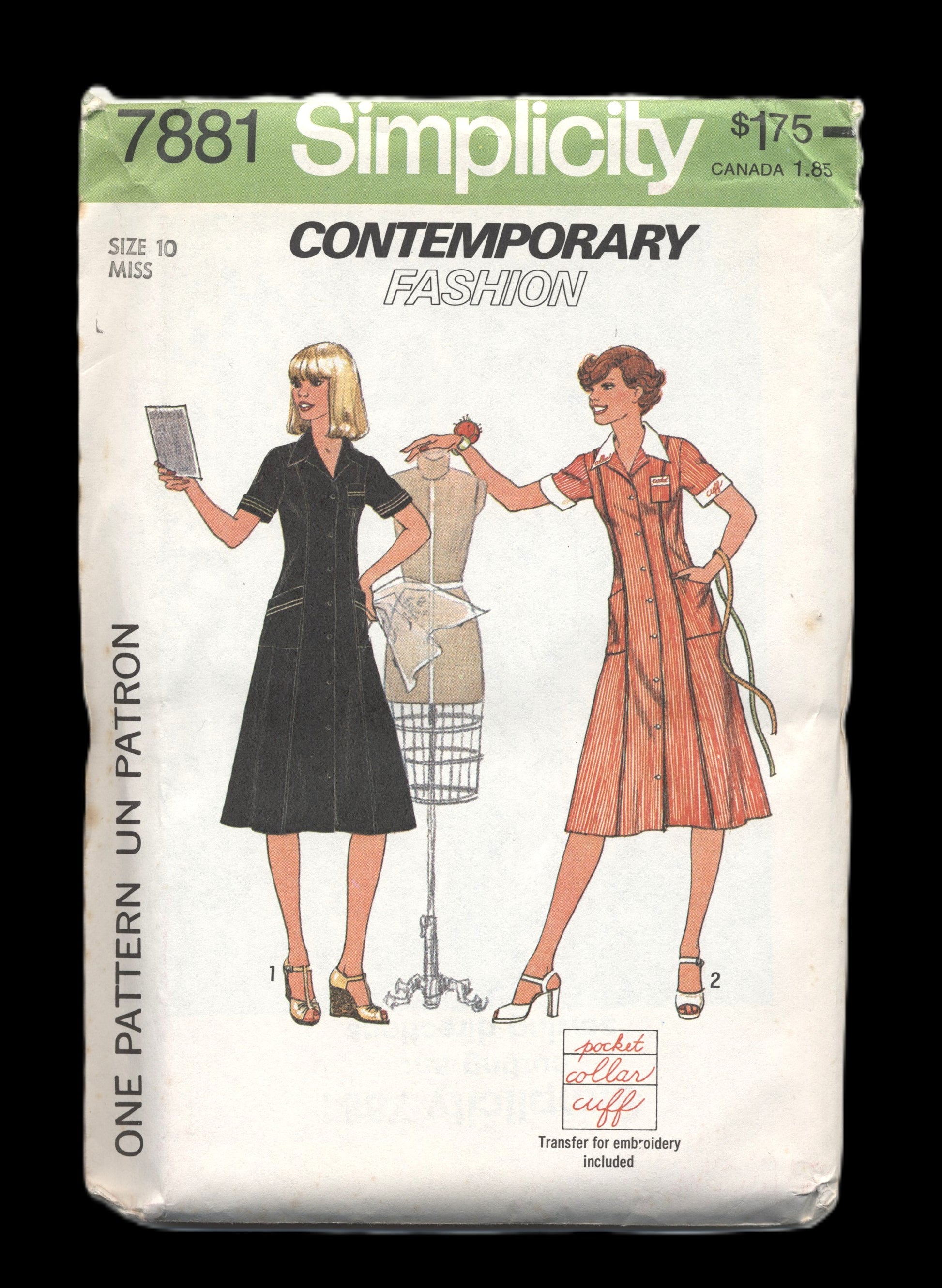 70s Simplicity 7881 Misses Dress Sewing Pattern  UNCUT Size 10 or Size 12 or Size 14