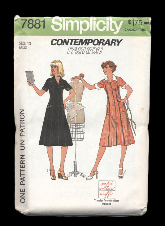 70s Simplicity 7881 Misses Dress Sewing Pattern  UNCUT Size 10 or Size 12 or Size 14