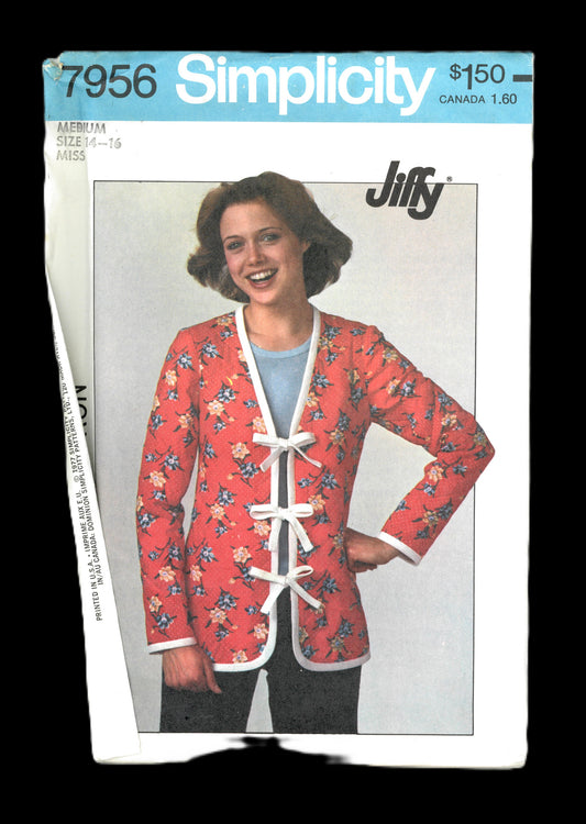 70s Simplicity 7956 Misses Jiffy Unlined Jacket Sewing Pattern UNCUT Size Small or Size Medium