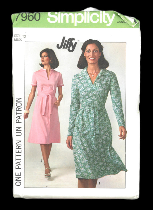 70s Simplicity 7960 Misses Jiffy Dress Sewing Pattern  UNCUT Size 10 or Size 12 or Size 14