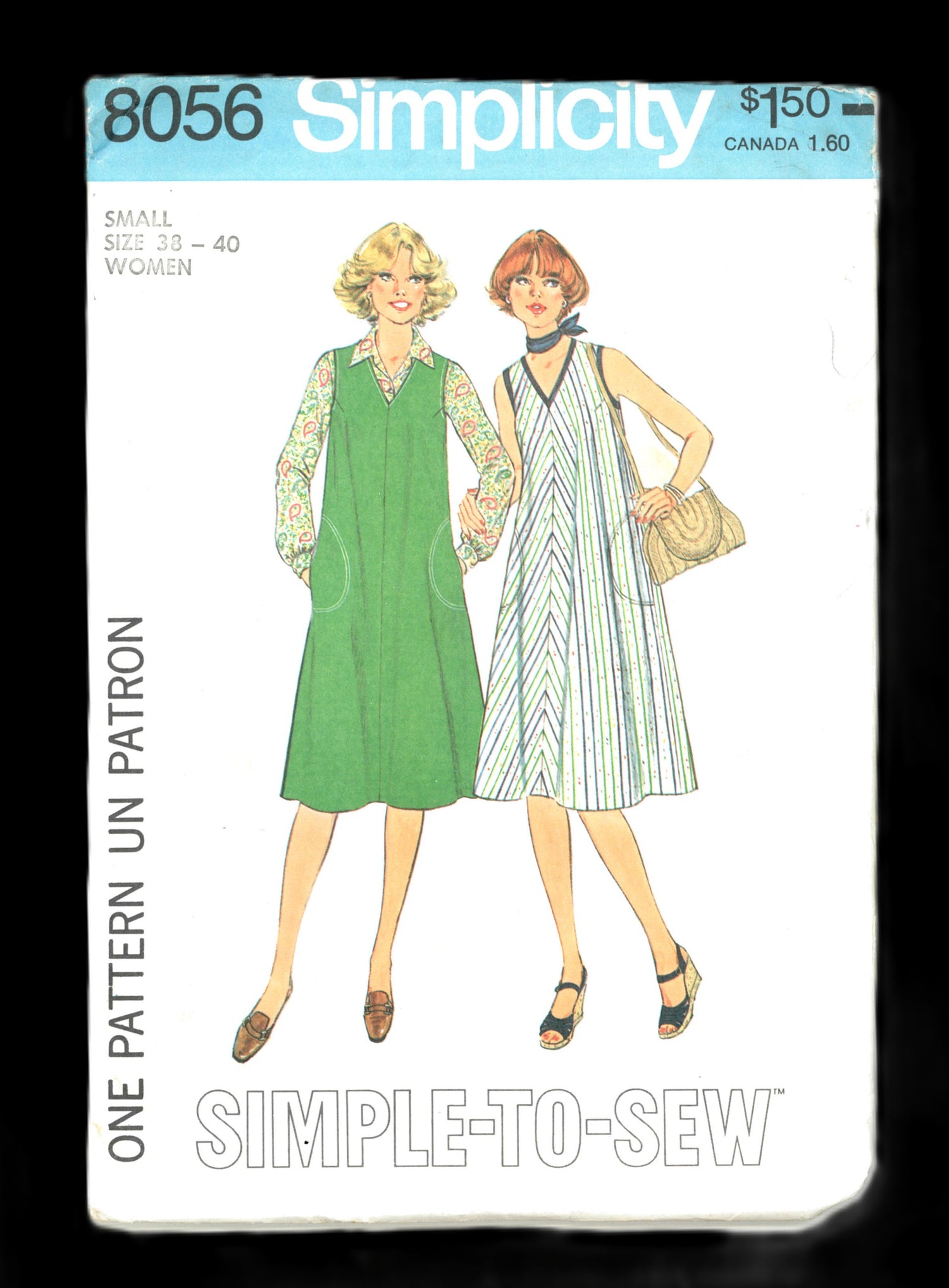 70s Simplicity 8056 Misses Easy To Sew Womens Dress or Jumper Sewing Pattern  UNCUT Size Small (38 - 40)