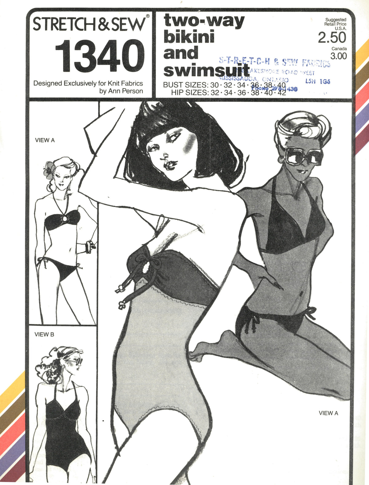 70s Stretch & Sew 1340 Two Way Bikini and Swimsuit Sewing Pattern UNCUT Bust Size 30 32 34 36 38 40