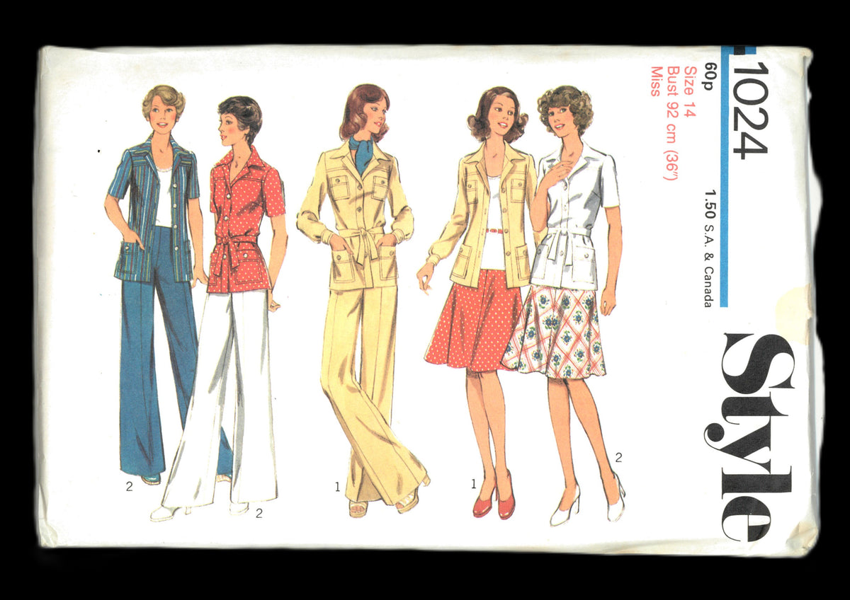 70s Style 1024 Misses Unlined Jacket Skirt and Trousers Sewing Pattern UNCUT Size 12 or Size 14 or Size 16 or Size 18