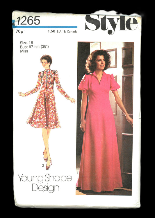 70s Style 1265 Misses Dress in Two Lengths Sewing Pattern - UNCUT - Size 16 bust 38"