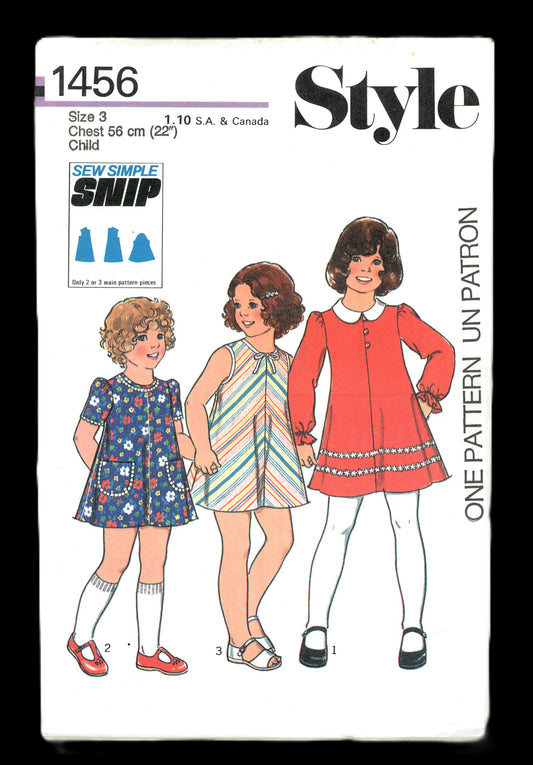 70s Style 1456 Girls Dress Sewing Pattern - UNCUT Size 2 or  Size3 or Size 4 or Size 5 or Size 6