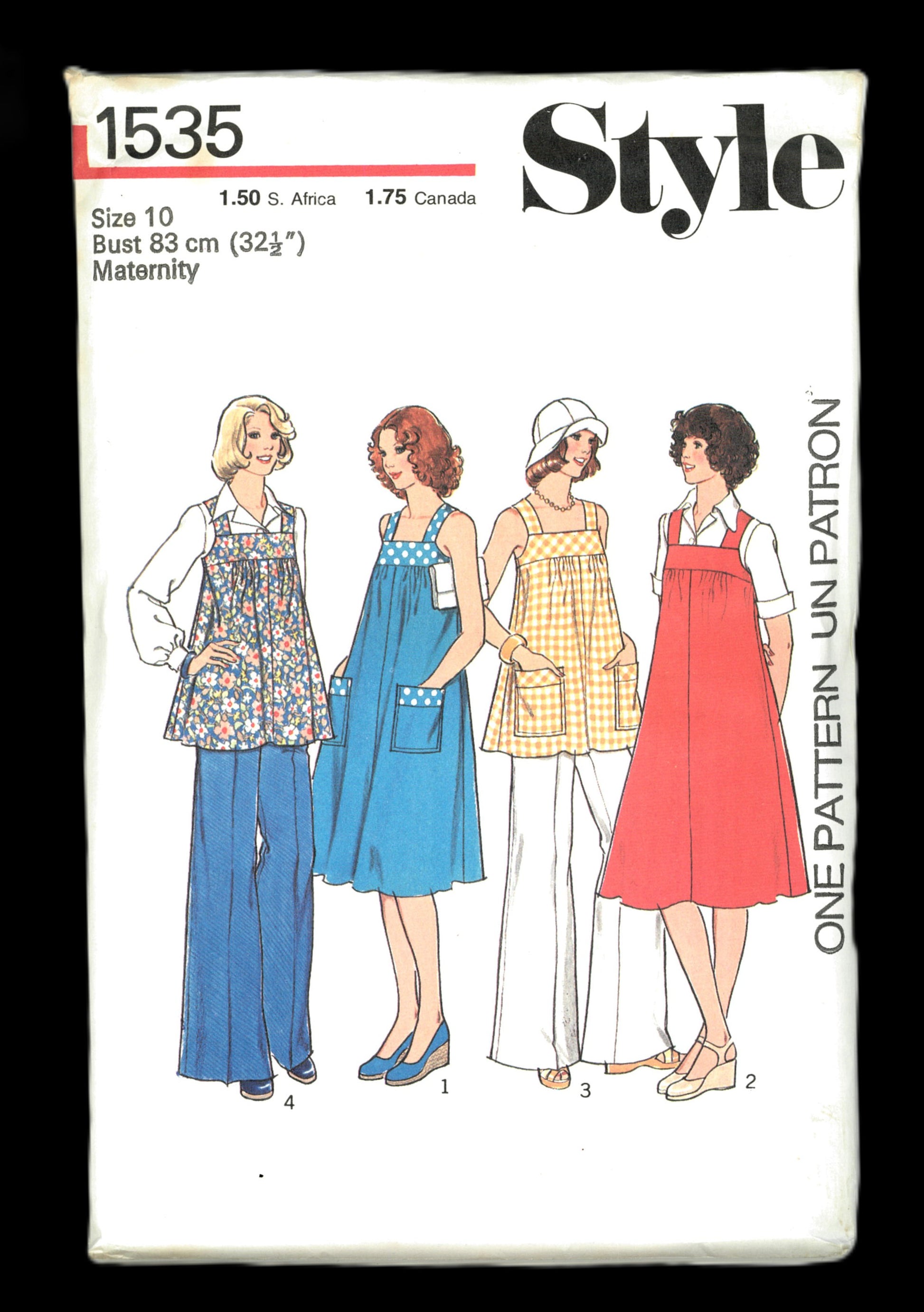 70s Style 1535 Maternity Dress Pinafore and Top or Trousers in Misses Sizes Sewing Pattern UNCUT Size 10 size 12 Size 14 Size 16