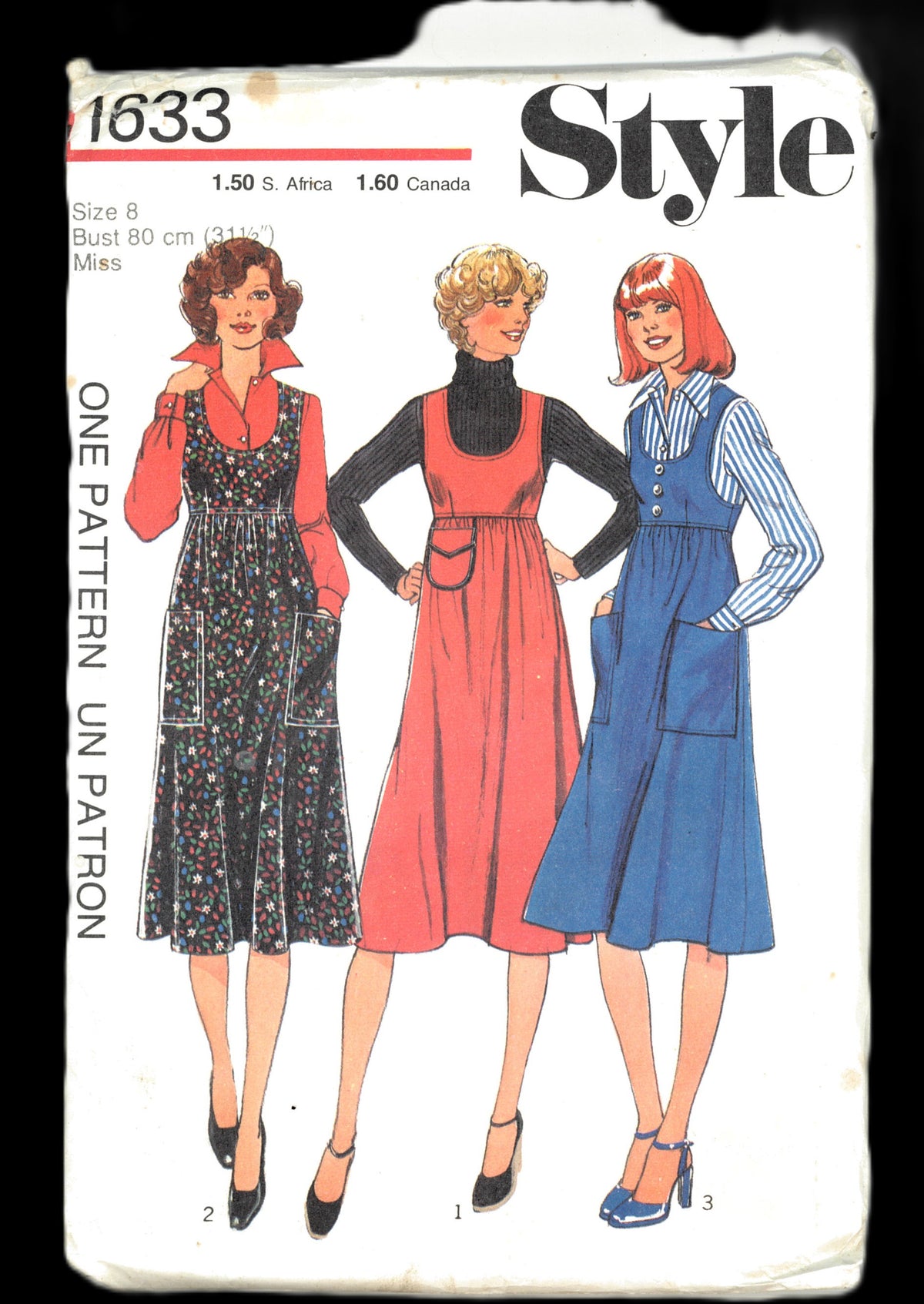 70s Style 1633 Misses Pinafore in Two lengths and Blouse Sewing Pattern - UNCUT - Size 8 Bust 31 1/2"