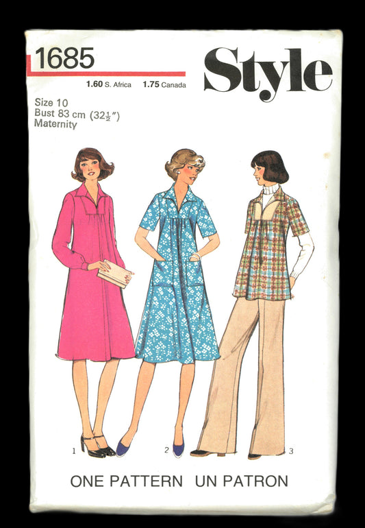 70s Style 1685 Misses Maternity Dress or Top and Trousers Sewing Pattern UNCUT Size 10 or Size 12 or Size 14 or Size 16