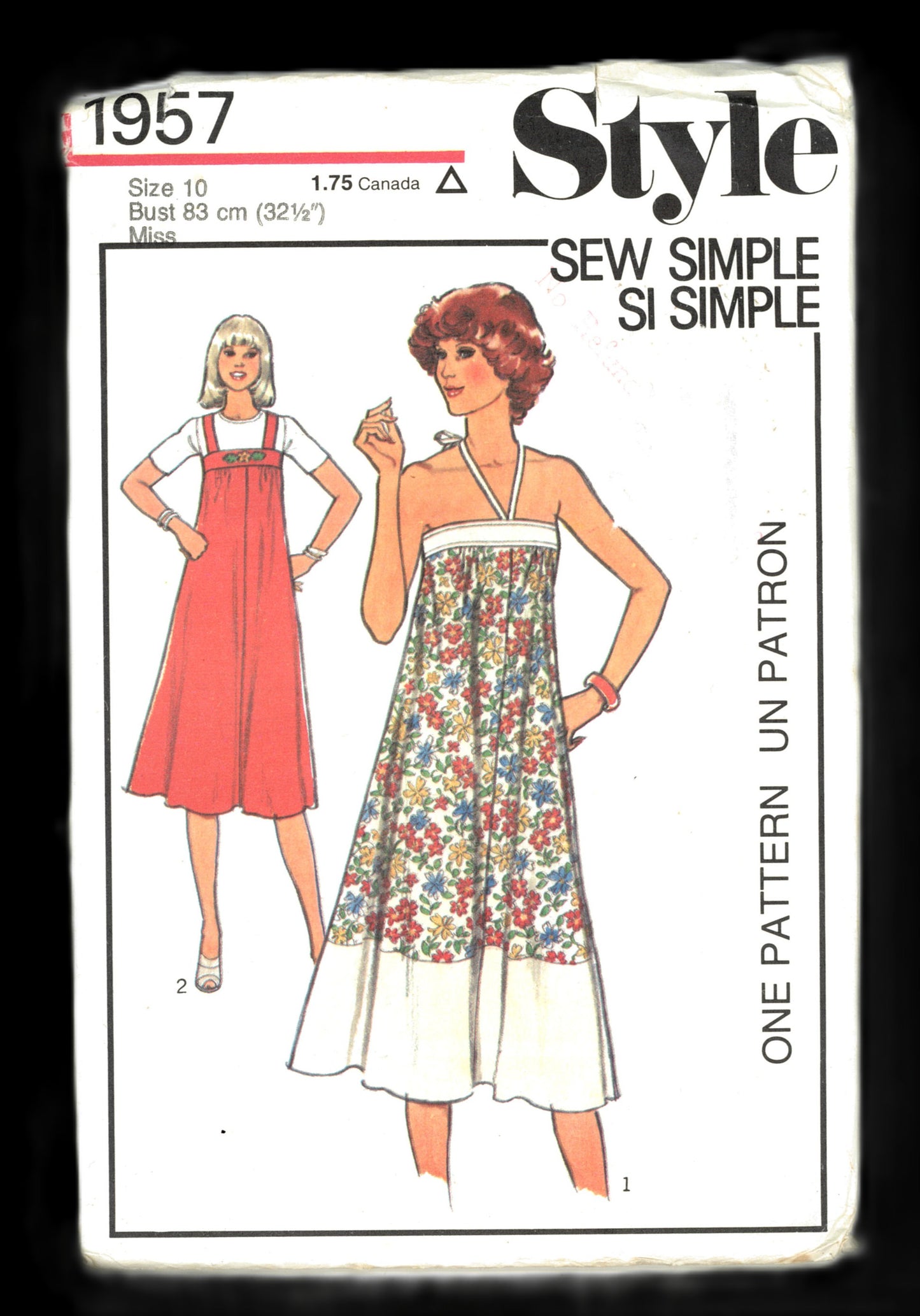 70s Style 1957 Misses Dress or Pinafore Sewing Pattern - UNCUT - Size 10 Bust 32 1/2