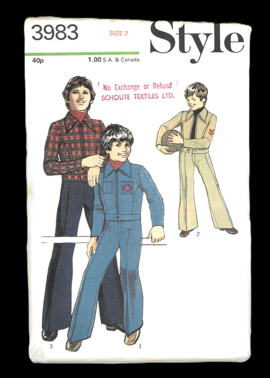 70s Style 3983 Childs Boys Jacket and Trousers Sewing Pattern - UNCUT Size 7 or Size 8 or Size 10