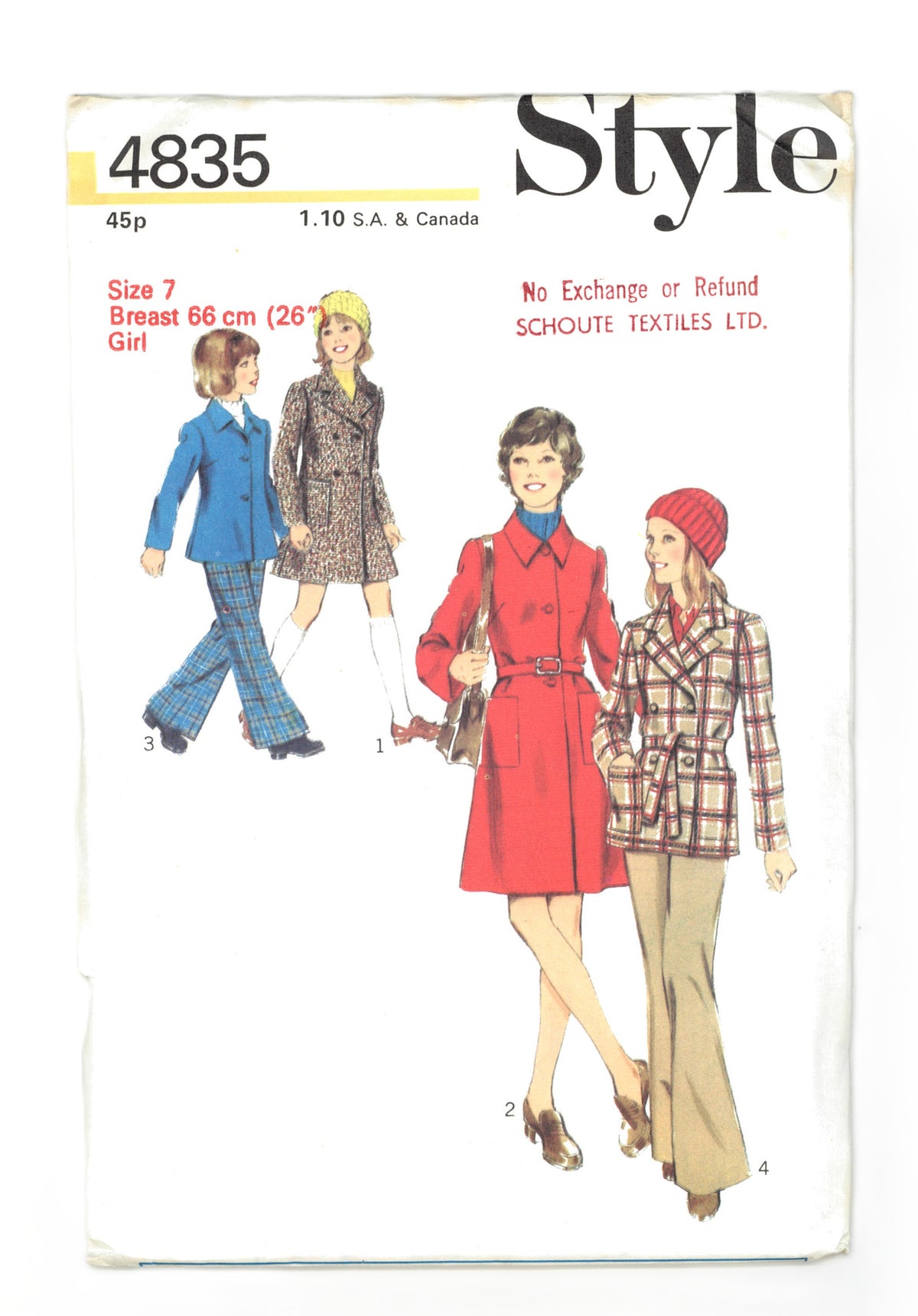 70s Style 4835 Girls Coat or Jacket Sewing Pattern - UNCUT Size 7 or Size 12