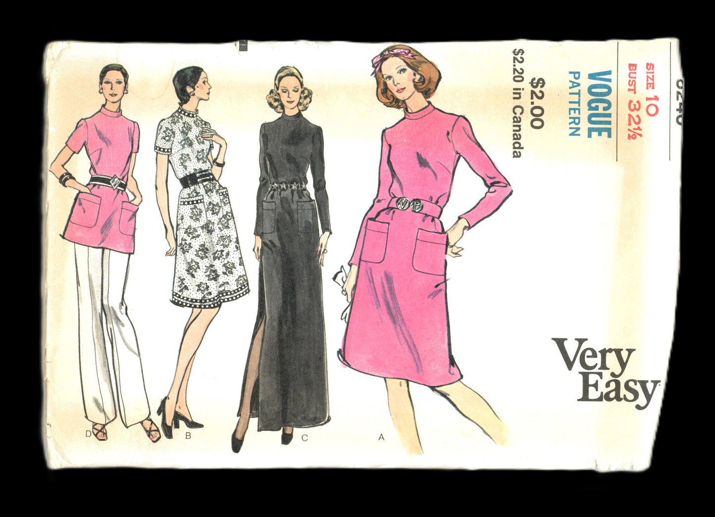 70s Vogue 8240 Misses Dress or Tunic Sewing Pattern - UNCUT - Size 10 Bust 32 1/2