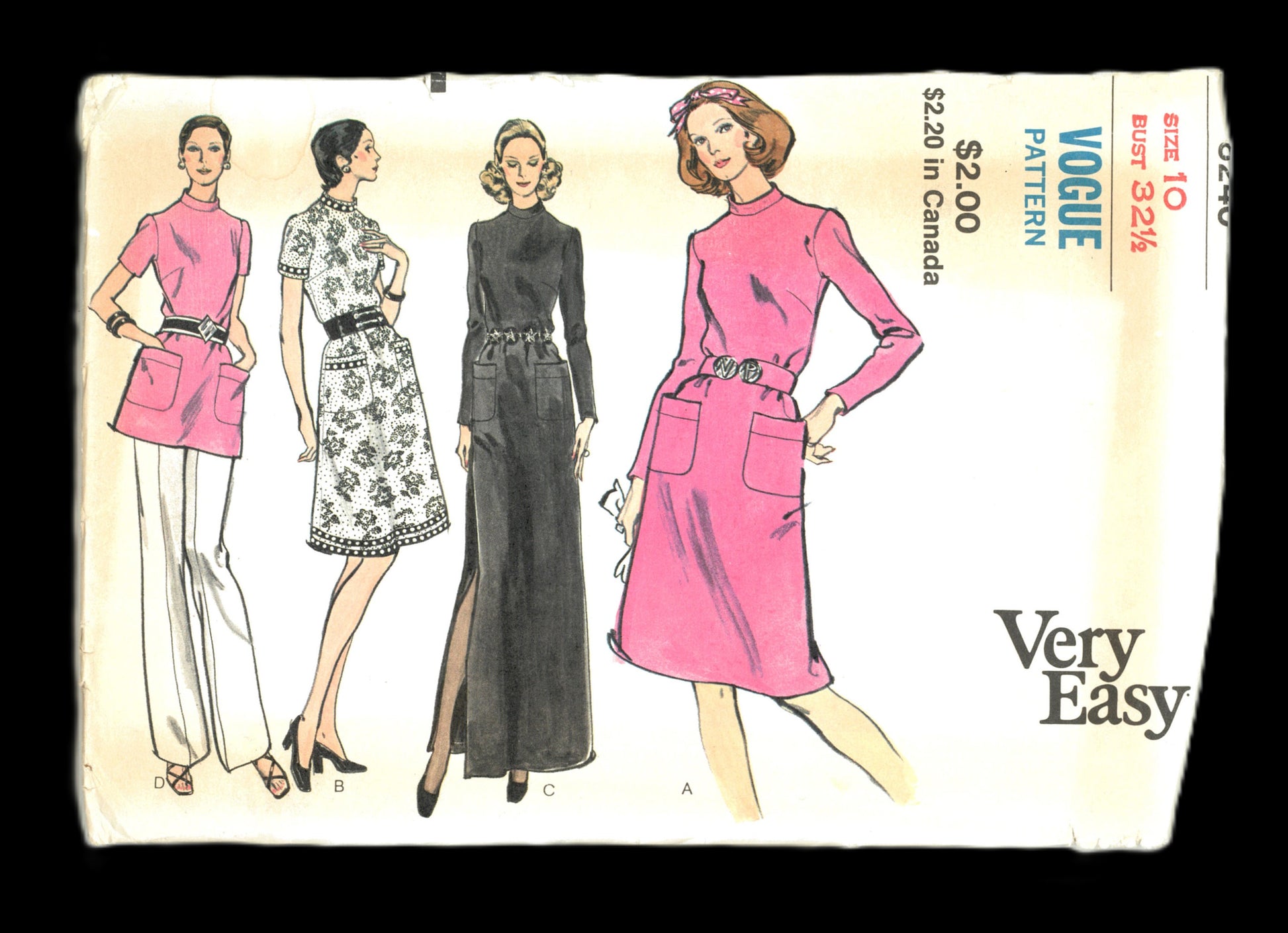 70s Vogue 8240 Misses Dress or Tunic Sewing Pattern - UNCUT - Size 10 Bust 32 1/2