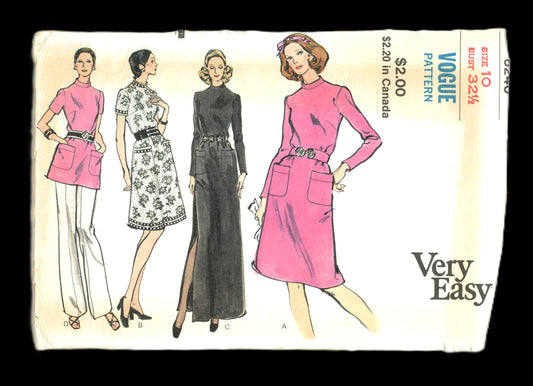 70s Vogue 8240 Misses Dress or Tunic Sewing Pattern - UNCUT - Size 10 Bust 32 1/2