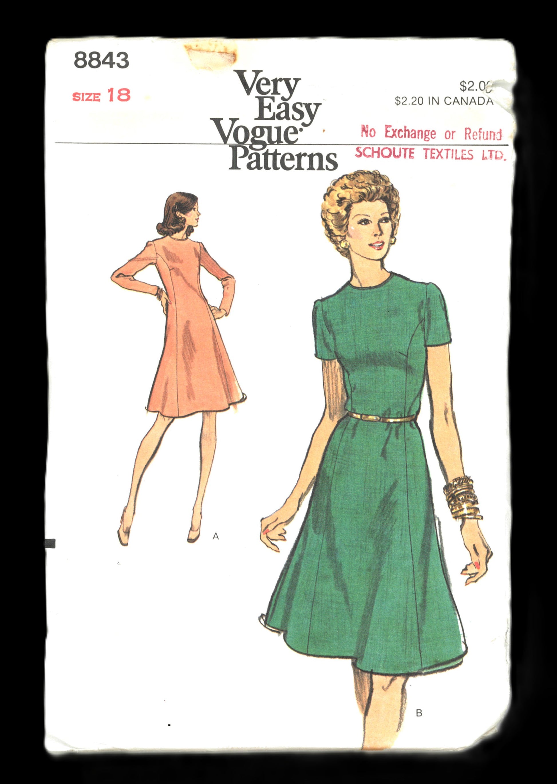 70s Vogue 8843 Misses Dress Sewing Pattern - UNCUT - Size 18