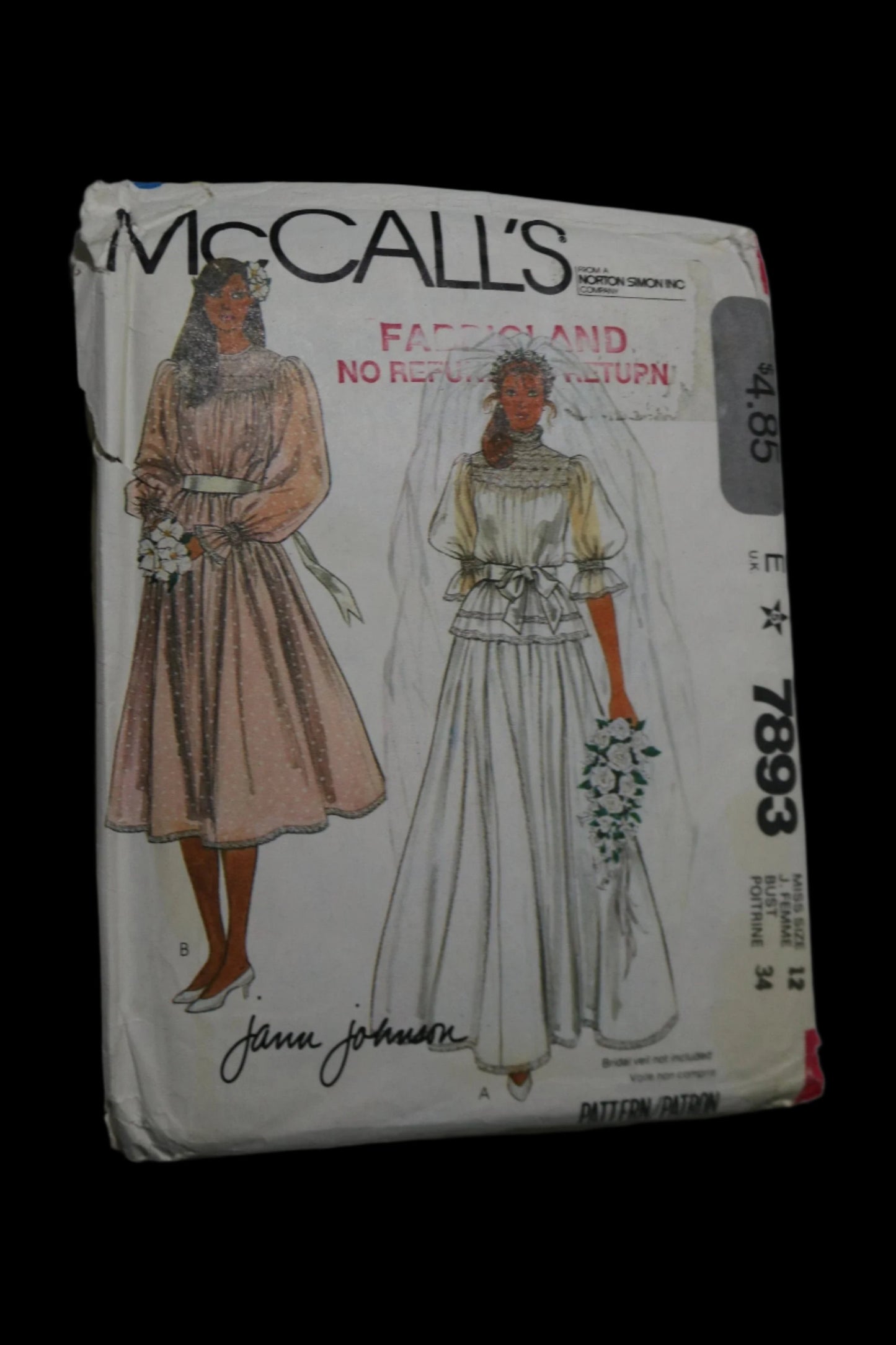 McCalls 7893 Jann Johnson Misses Brides and Bridemaids Gown and Slip and Blue Transfer Sewing Pattern - UNCUT - Size 12 Bust 34