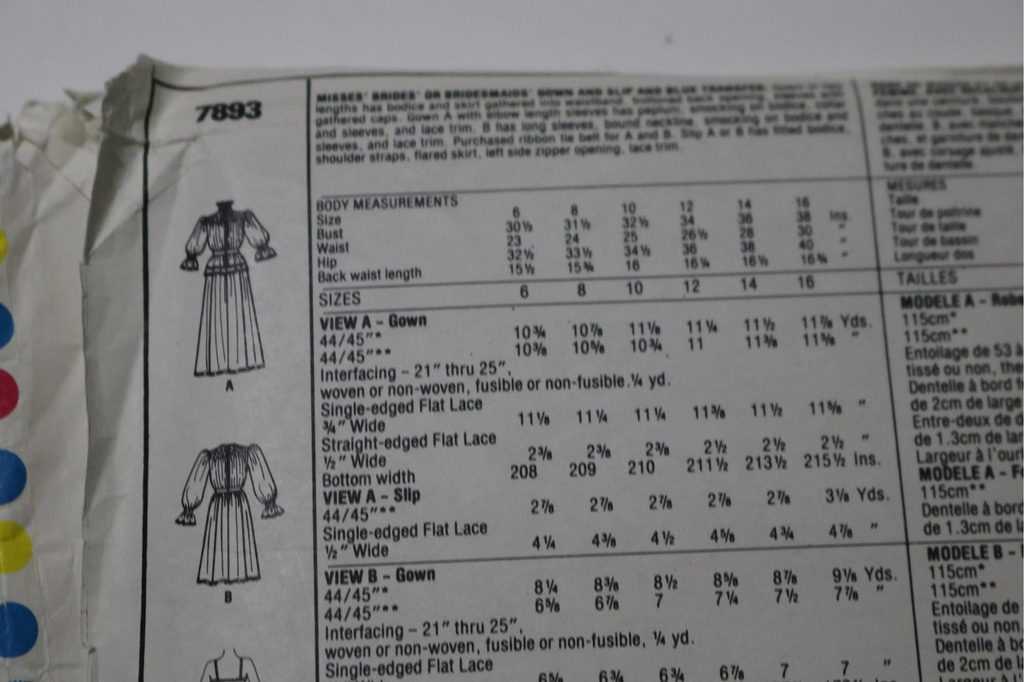 McCalls 7893 Jann Johnson Misses Brides and Bridemaids Gown and Slip and Blue Transfer Sewing Pattern - UNCUT - Size 12 Bust 34