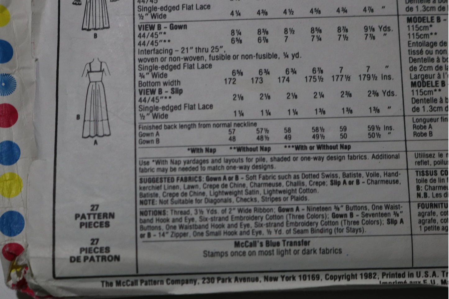 McCalls 7893 Jann Johnson Misses Brides and Bridemaids Gown and Slip and Blue Transfer Sewing Pattern - UNCUT - Size 12 Bust 34