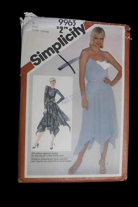 70s Simplicity 9963 Misses Pullover Dress with Handkerchief Hem Sewing Pattern  UNCUT Size 14