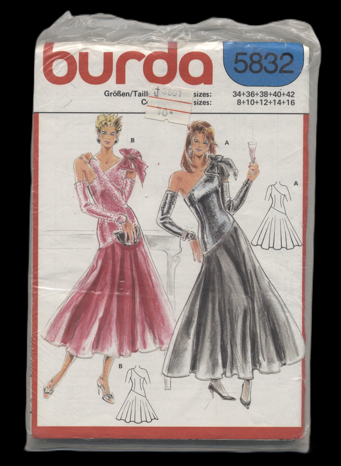 80s Burda Couture 5832 Misses Dress Sewing Pattern - UNCUT - Size 8 10 12 14 16