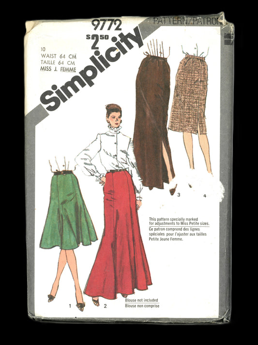 80s Simplicity 9772 Misses Skirts in Two Lengths Skirt Sewing Pattern UNCUT  Size 10