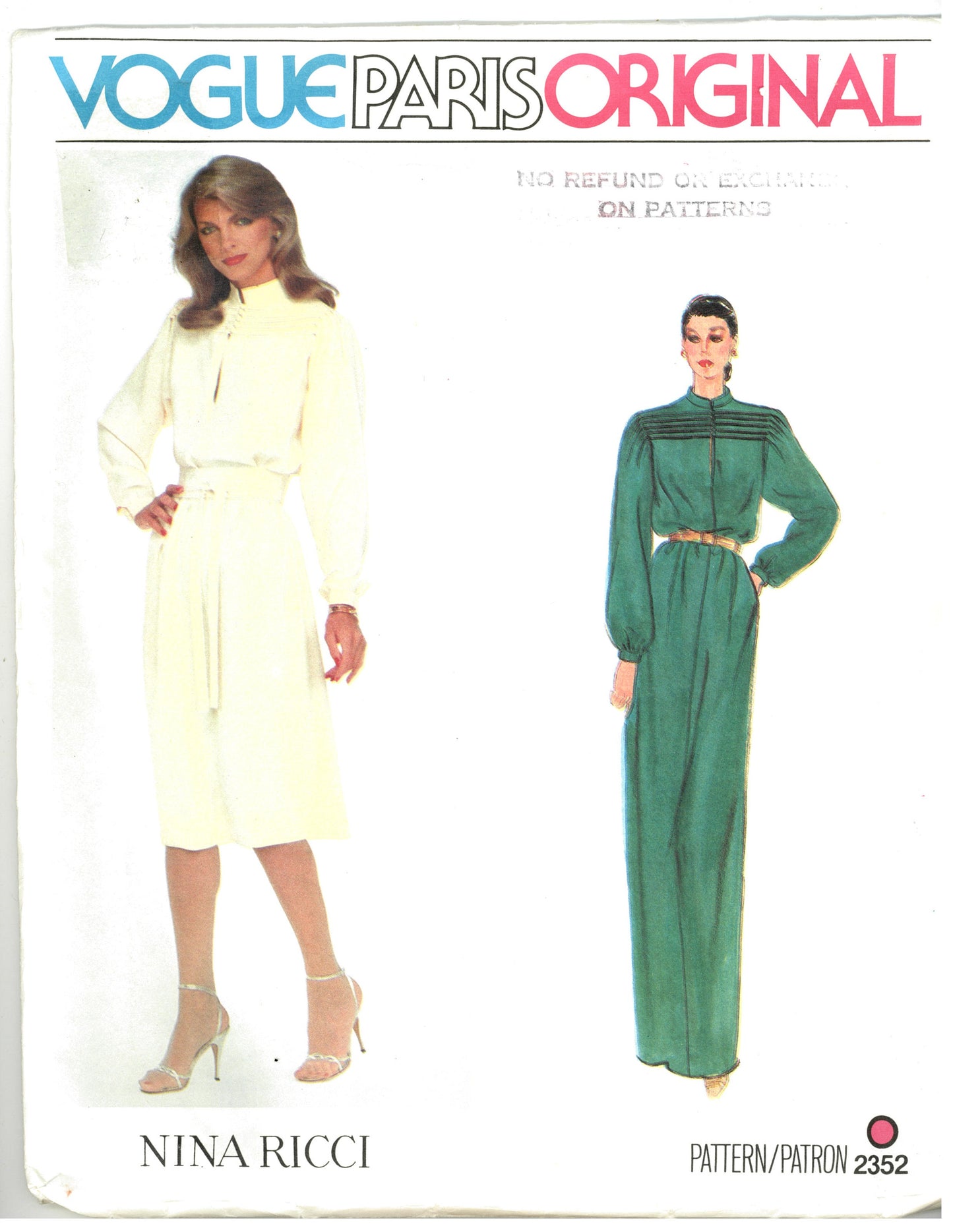 80s Vogue 2352 Nina Ricci Misses Dress and Belt Sewing Pattern  - UNCUT - Size 12