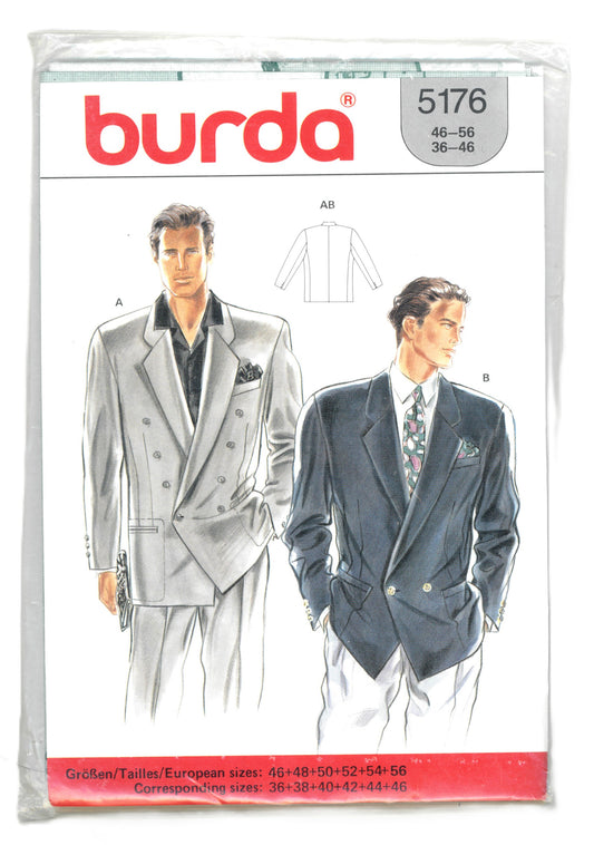 Burda 5176 Mens Blazer Sewing Pattern - UNCUT Size 36 - 46