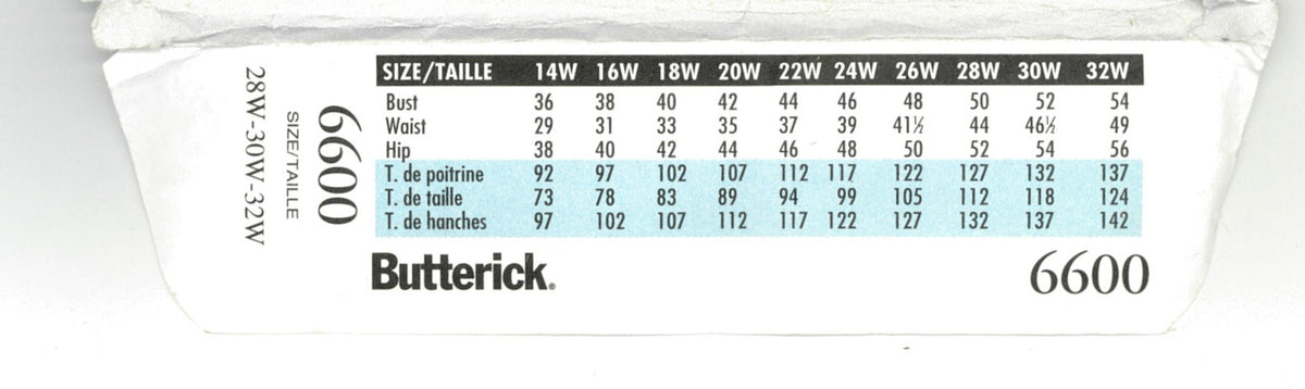 Butterick 6600 Womens / Womens Petite Top Skirt and Pants Sewing Pattern - UNCUT - Size 28W 30W 32W