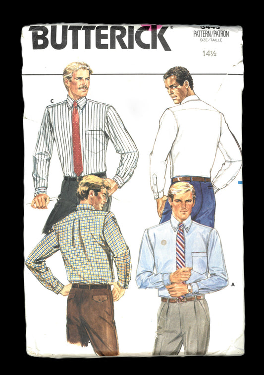 BUtterick 3445 Mens Shirt Sewing Pattern UNCUT - Size 14 1/2