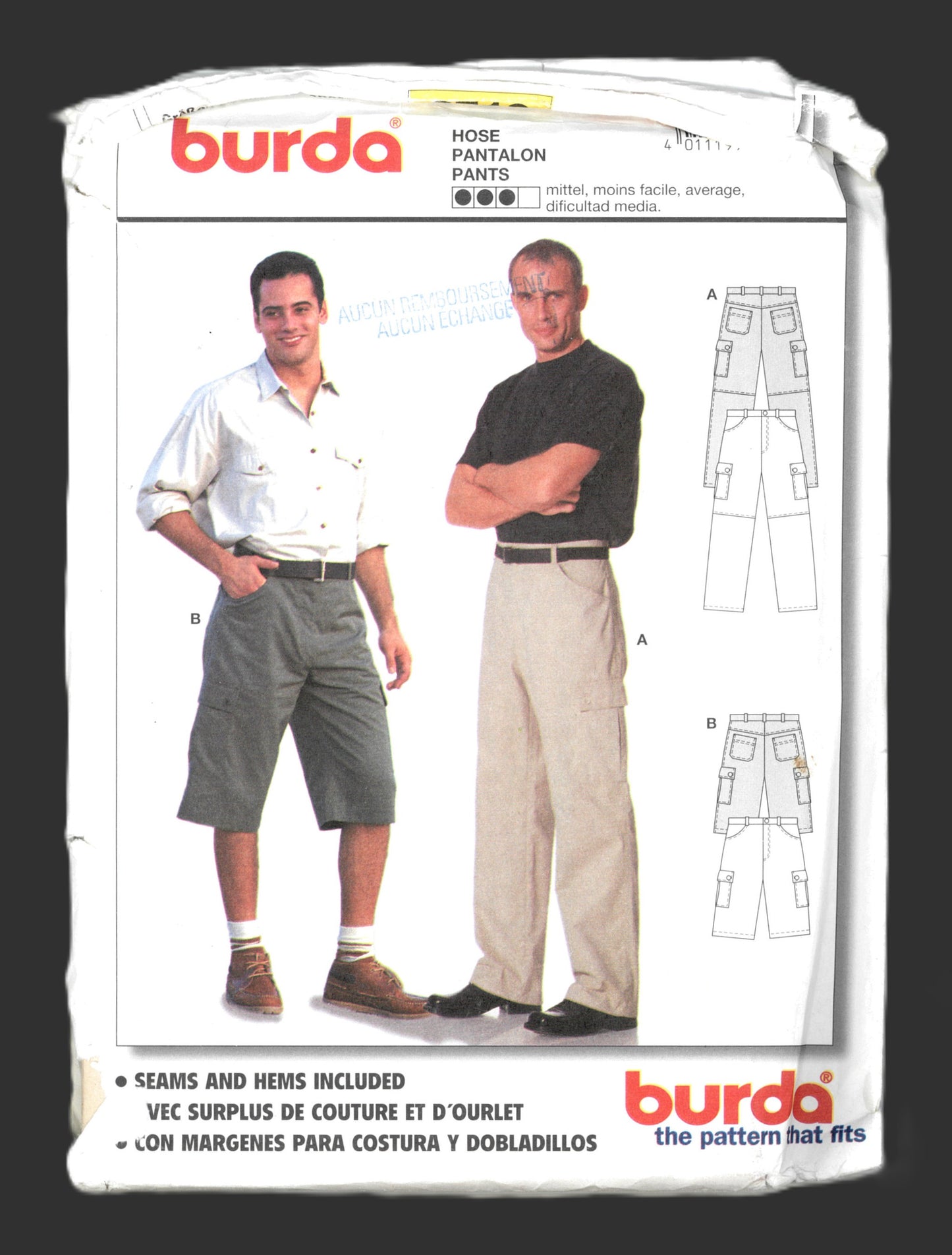 Burda 2713 Mens Pants or Shorts Sewing Pattern - UNCUT Size 36 38 40 42 44 46