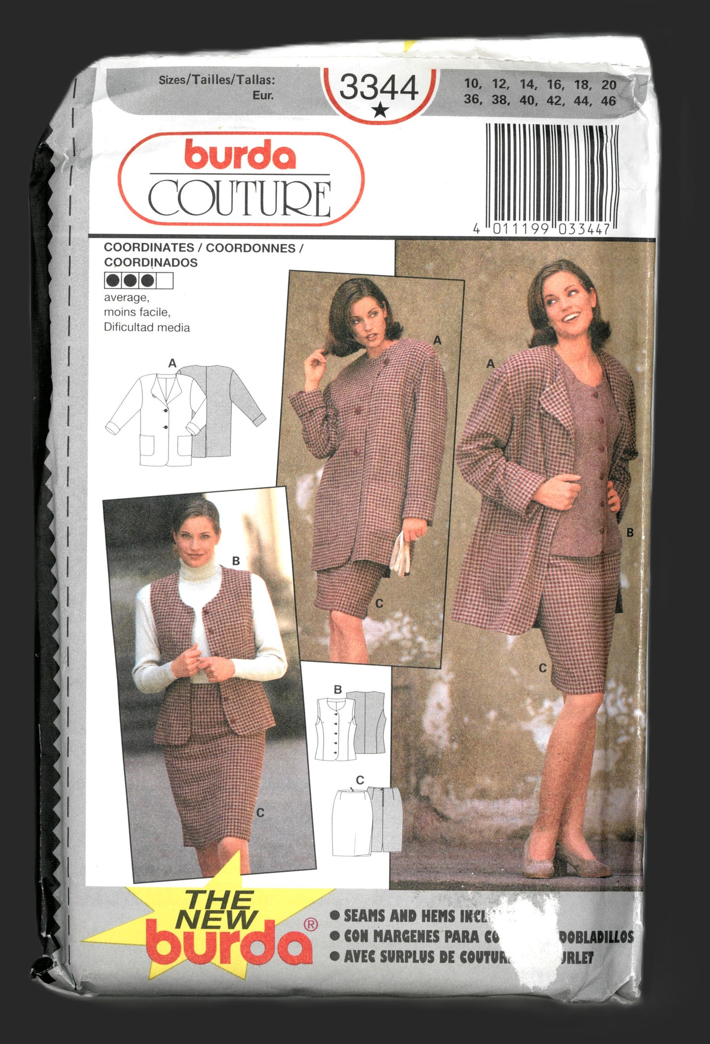 Burda 3344 Misses Jacket Vest and Skirt Sewing Pattern - UNCUT - Size 10 - 20