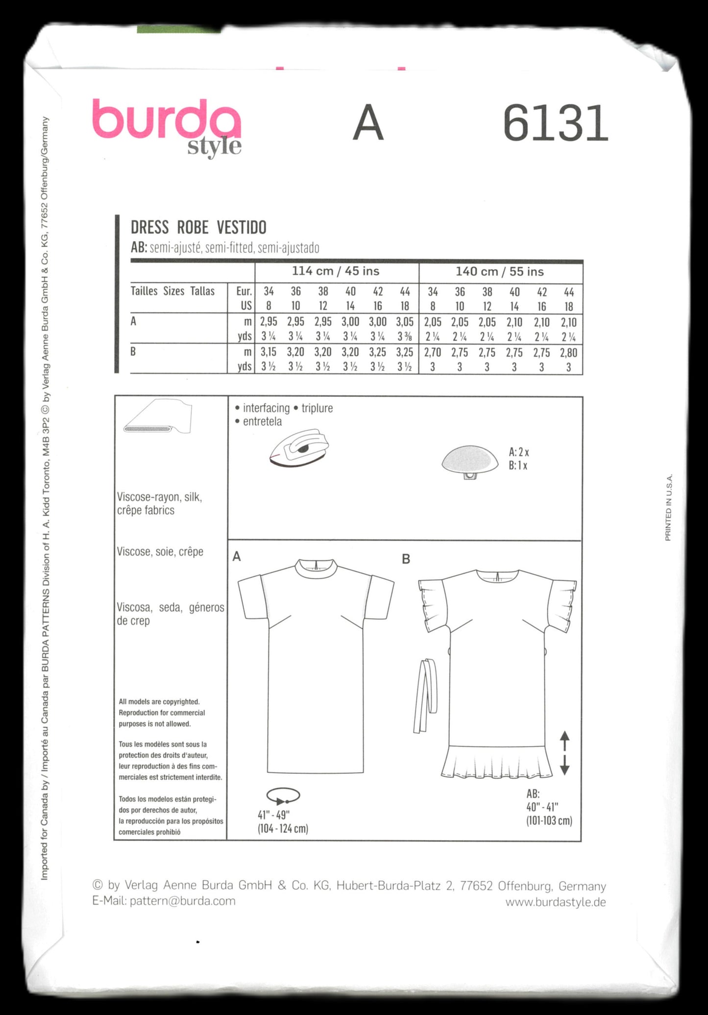 Burda 6131 Misses Dress Pattern UNCUT Size 8 - 18