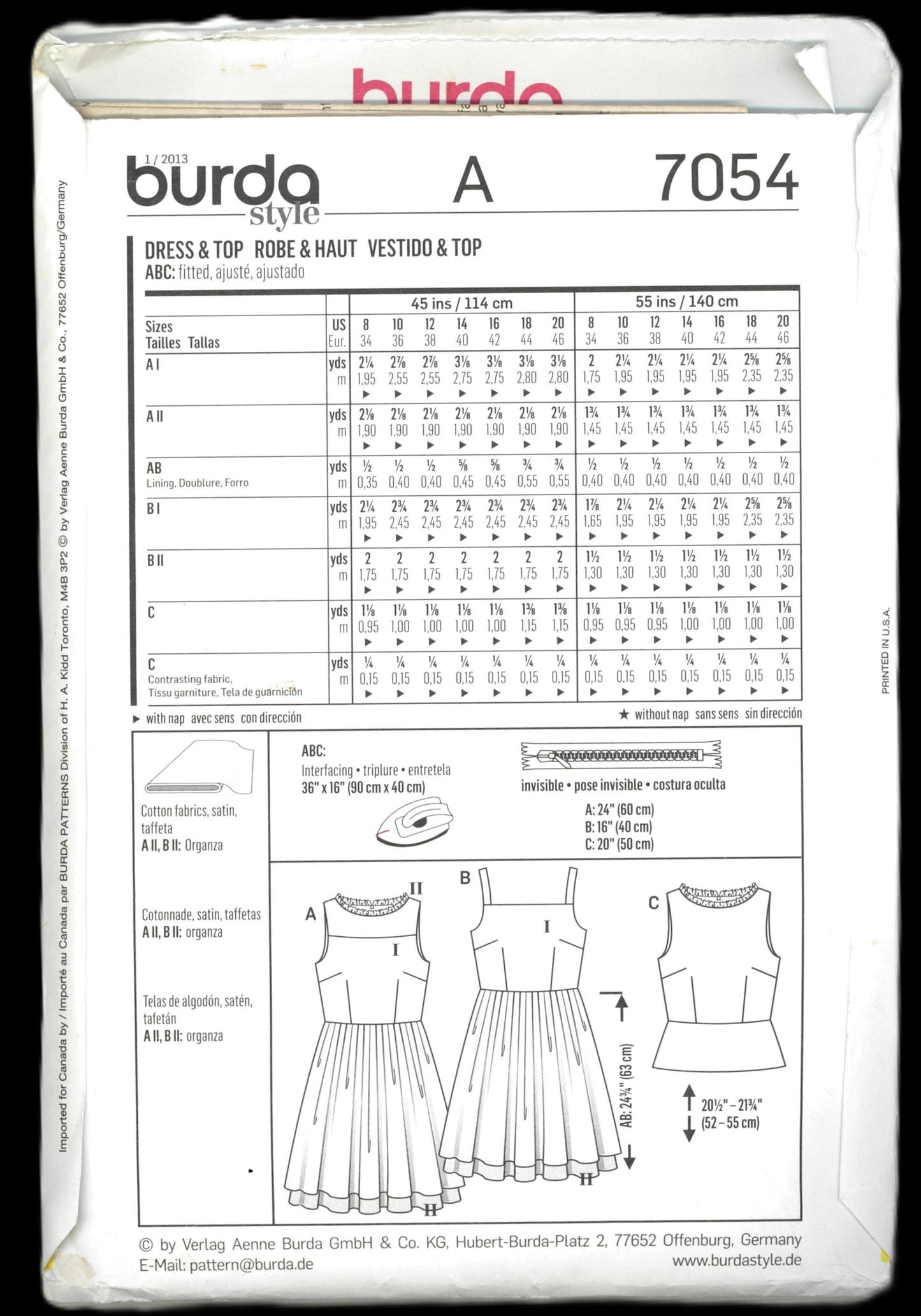 Burda Young 7054 ress and Tops Pattern UNCUT Size 8 10 12 14 16 18 20