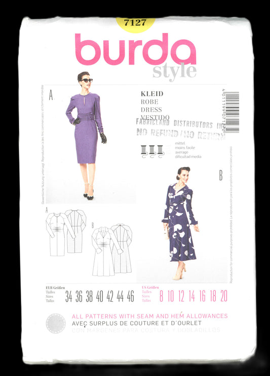 Burda 7127 Misses Dress Sewing Pattern - UNCUT - Size 8 10 12 14 16 18 20