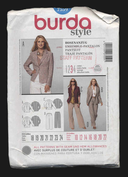 Burda 7559 Misses Pantsuit Sewing Pattern - UNCUT - Size 18 19 20 21 22 23 24
