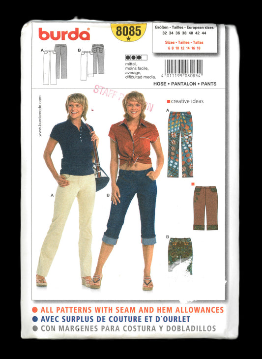 Burda 8085 Misses CLose Fitting Pants Sewing Pattern - UNCUT Size 6 8 10 12 14 16 18