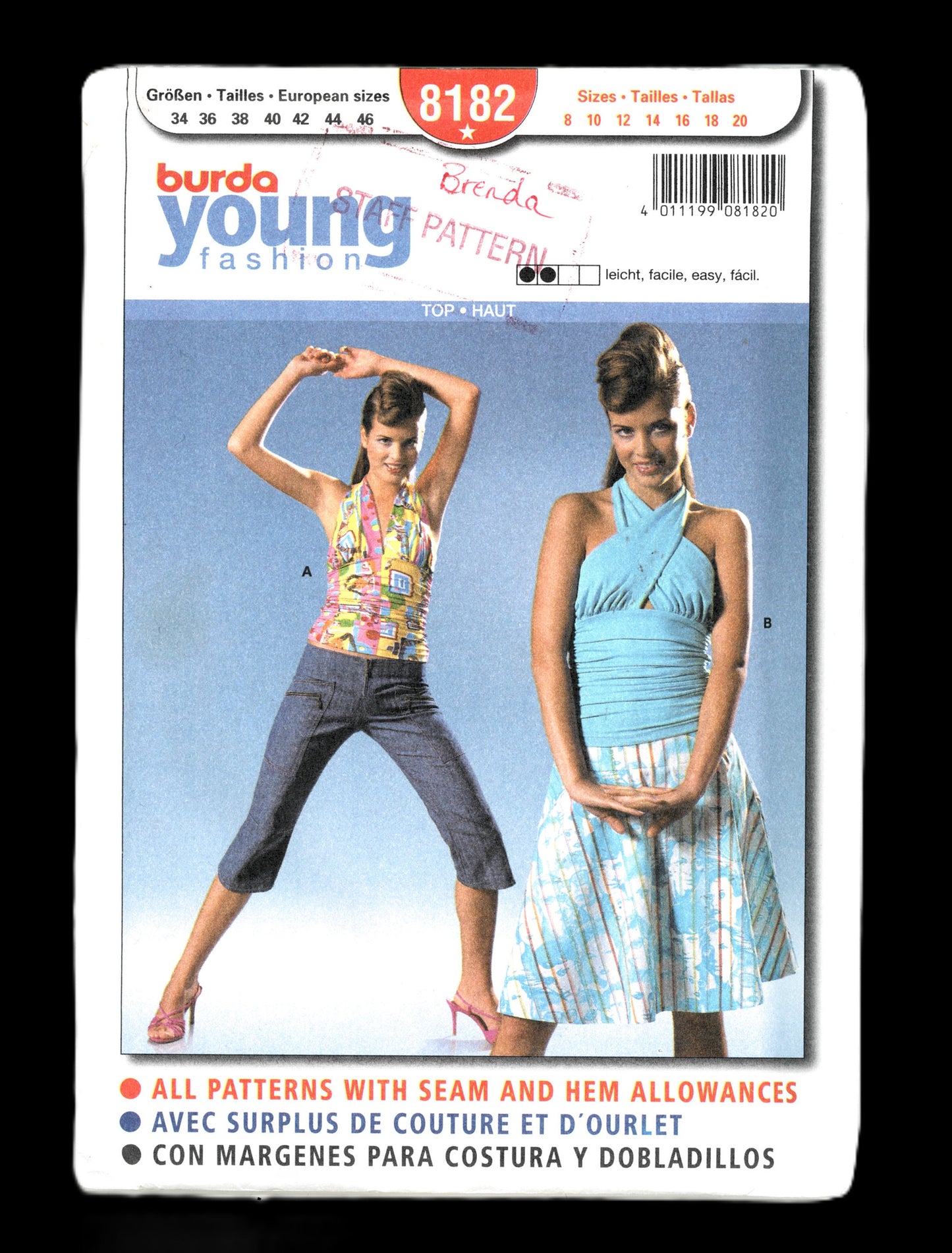 Burda Young 8182 Top Sewing Pattern - UNCUT - Size 8 10 12 14 16 18