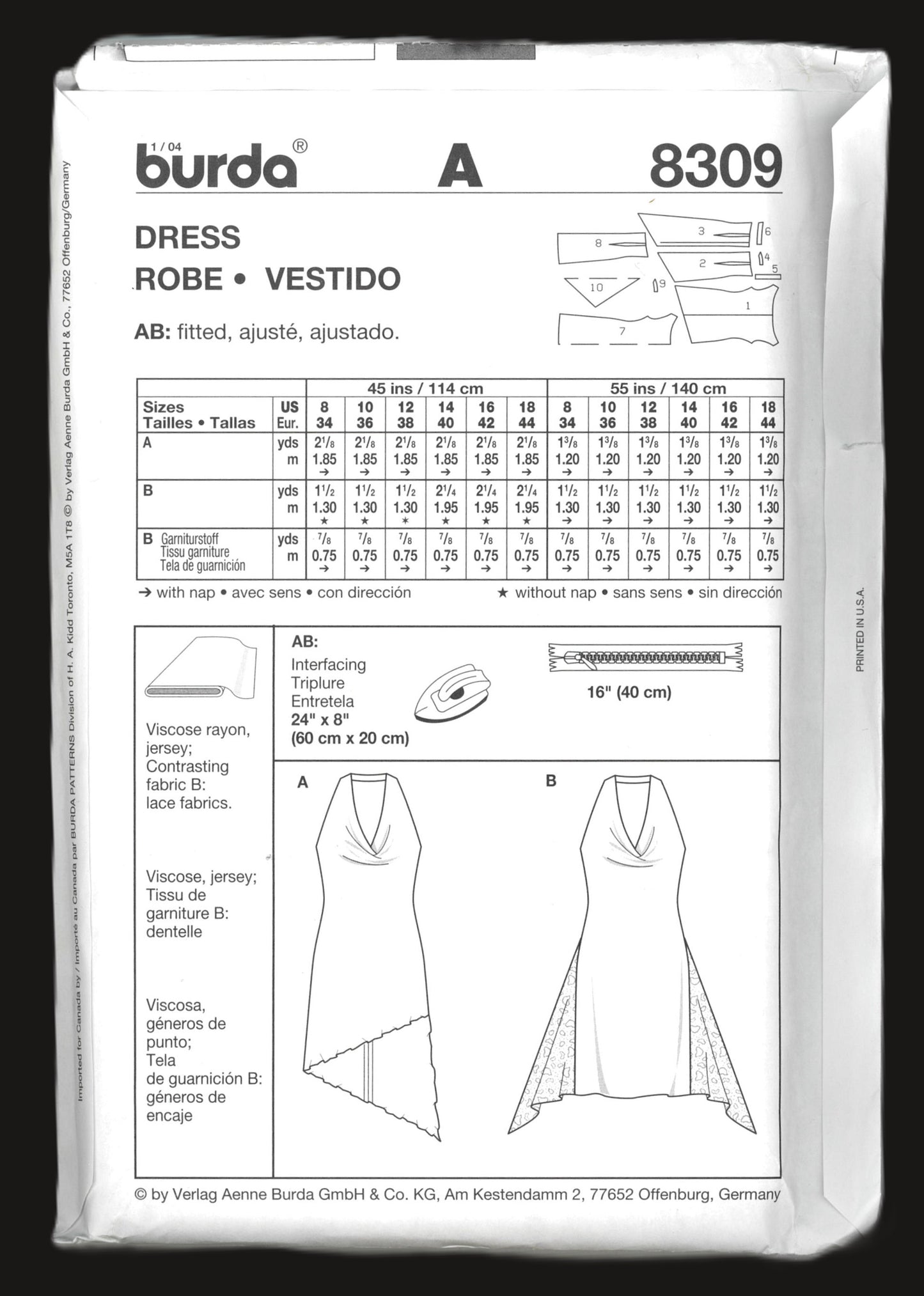 Burda Young 8309 Dress Pattern UNCUT Size 8 - 18
