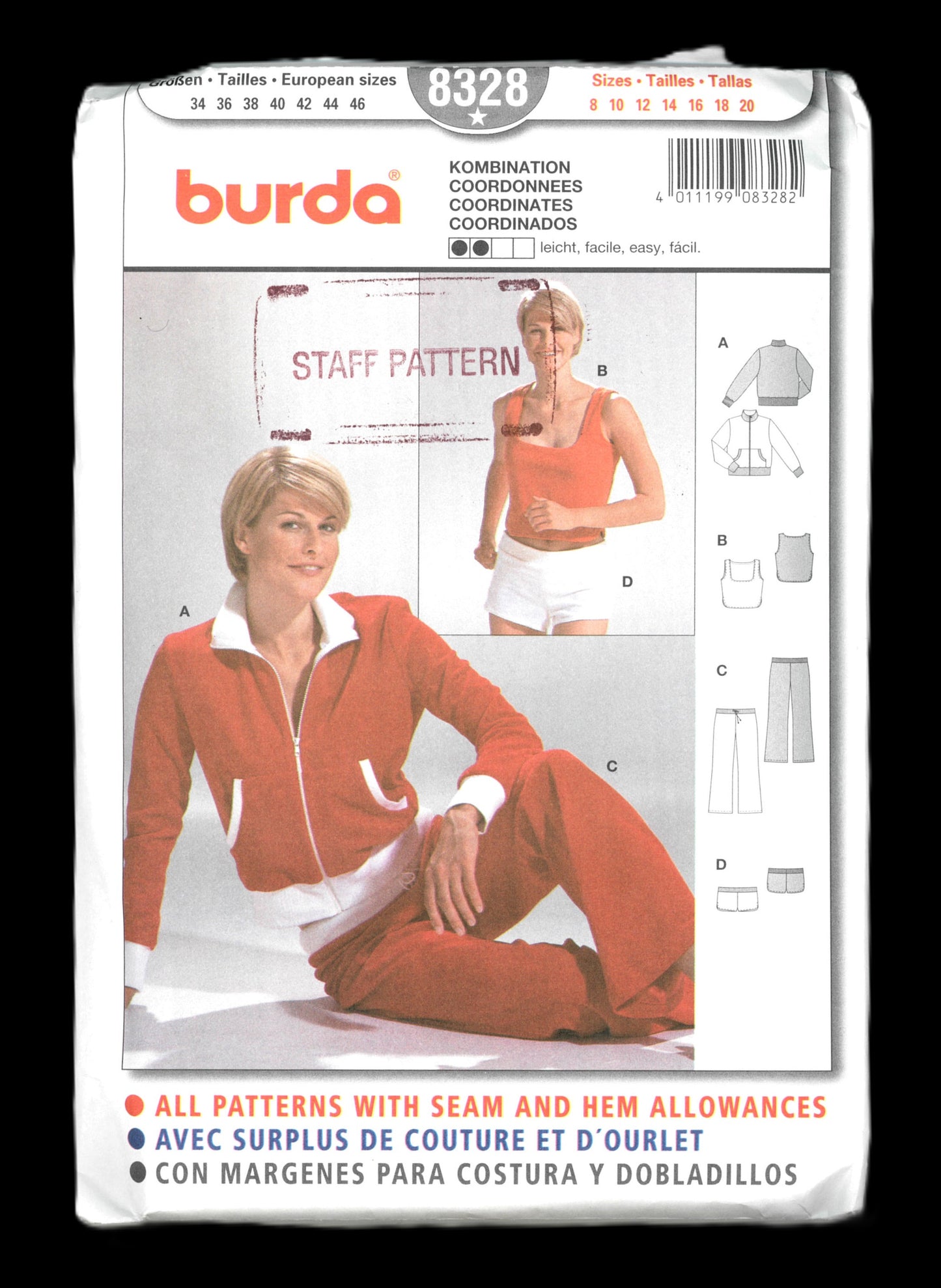Burda 8328 Misses Jacket, Top Pants and Shorts Sewing Pattern - UNCUT - Size 8 10 12 14 16 18 20