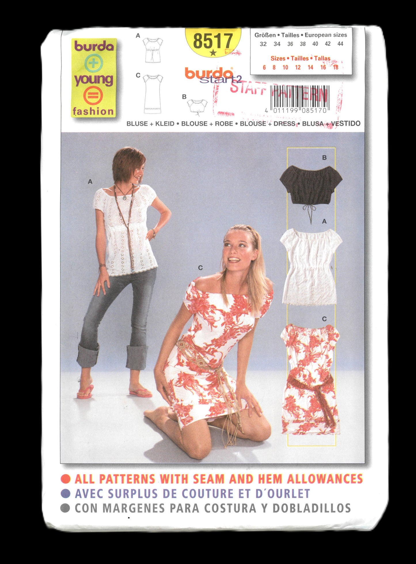 Burda Young 8517  Dress and Tops Pattern UNCUT Size 6 - 18