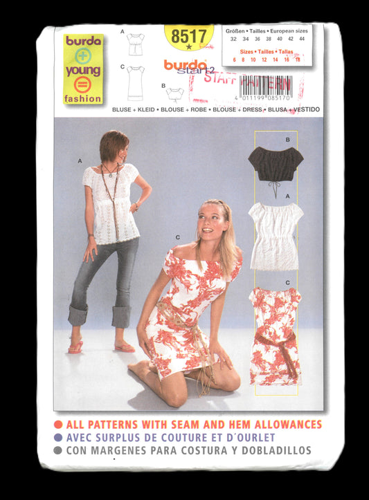 Burda Young 8517  Dress and Tops Pattern UNCUT Size 6 - 18