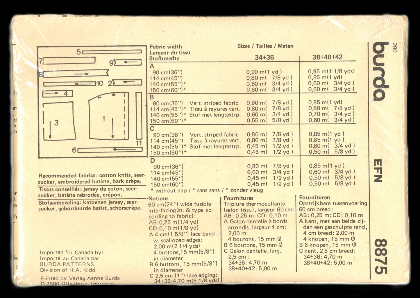 Burda 8875 Misses Summer Top Sewing Pattern - UNCUT - Size 8 10 12 14 16
