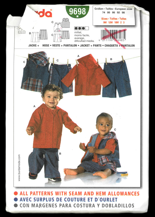 Burda 9698 Infants Boys Jacket and Pants Sewing Pattern - UNCUT - Size 9M 12M 18M 2 3