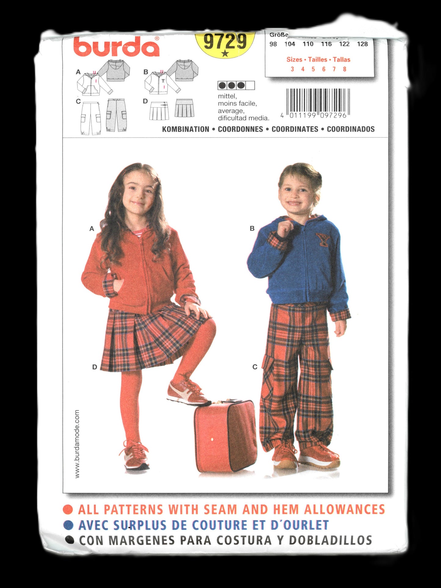 Burda 9729 Boys Girls Jacket Pants and Skirt Sewing Pattern - UNCUT - Size 3 4 5 6 7 8