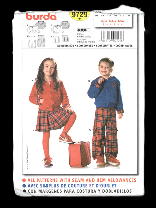 Burda 9729 Boys Girls Jacket Pants and Skirt Sewing Pattern - UNCUT - Size 3 4 5 6 7 8