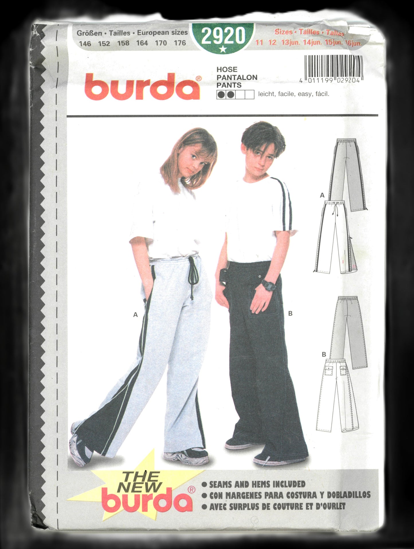 Burda 2920 Boys Girls Wide Legged Pants Sewing Pattern - UNCUT Size 11 12 13jun 14jun 15jun 16jun