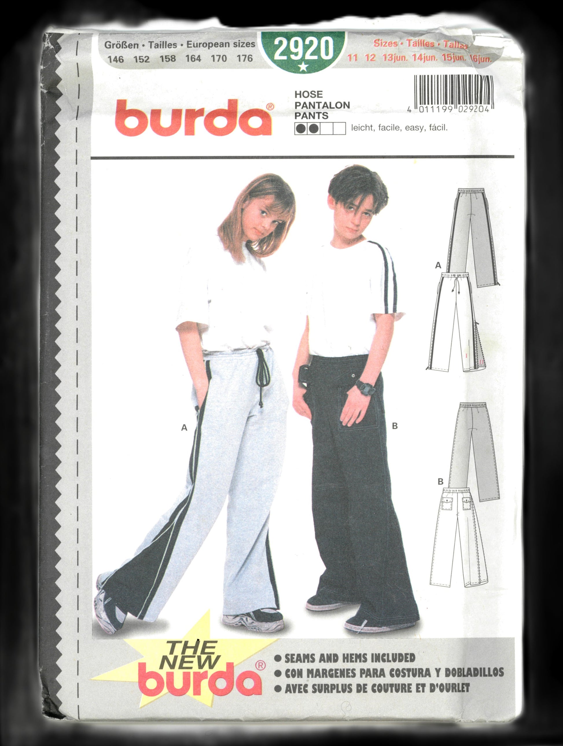 Burda 2920 Boys Girls Wide Legged Pants Sewing Pattern - UNCUT Size 11 12 13jun 14jun 15jun 16jun